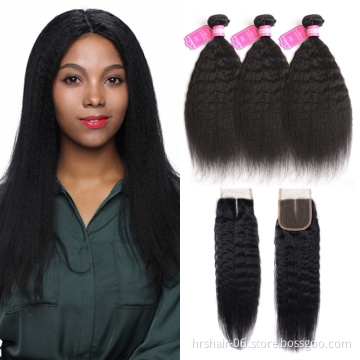 Peruvian Virgin Hair Weave 10-24inch 3bundles with a closure lot Natural Color Kinky Straight Unprocessed Human Hair Extension